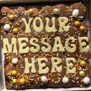 Personalized Traybake brownies serve between 6-8 people